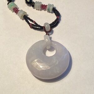 Stone Lavender Round Disk On a Silk Cord Necklace